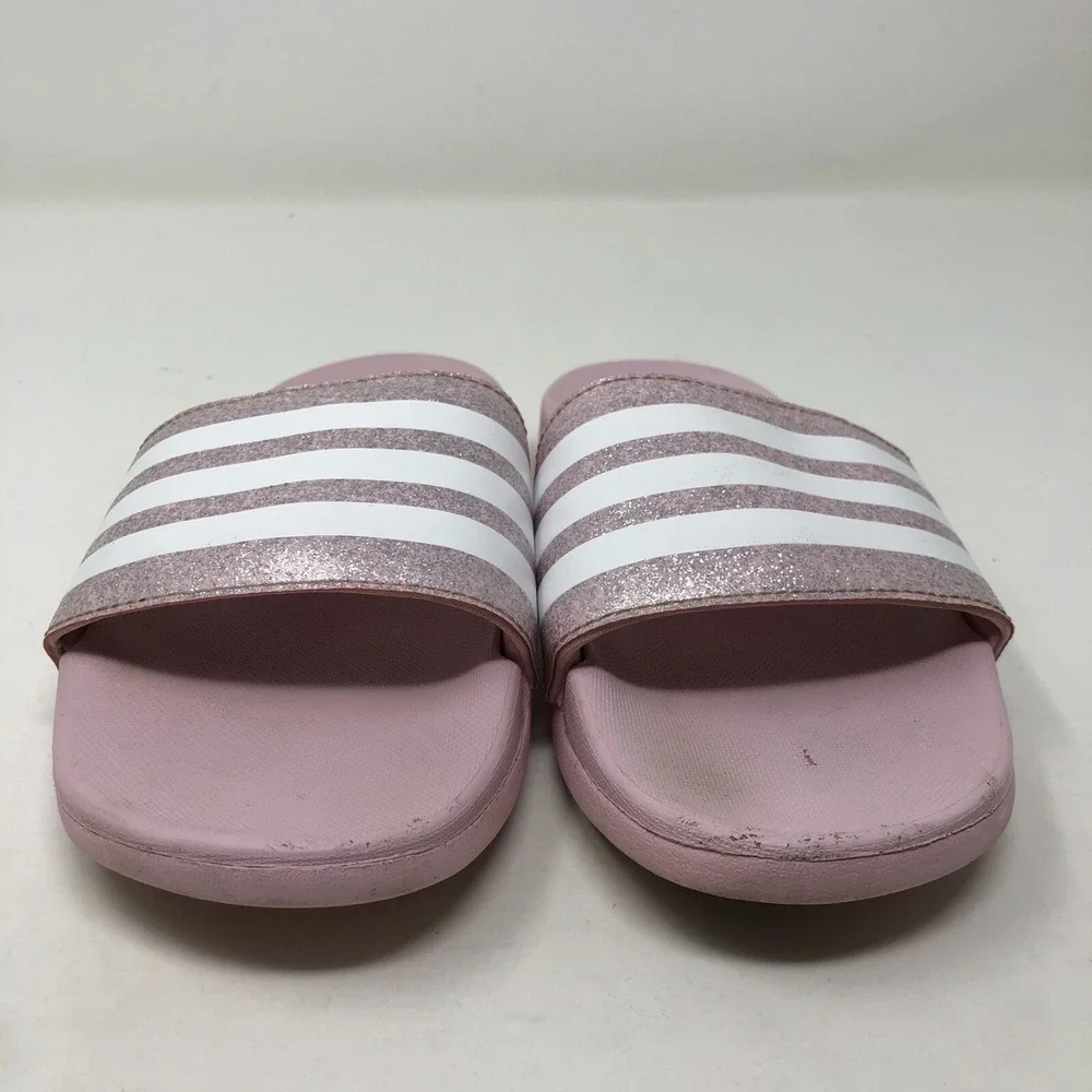 Adidas Slides Adilette Comfort Pink White Girls 12 Slip On Sandals